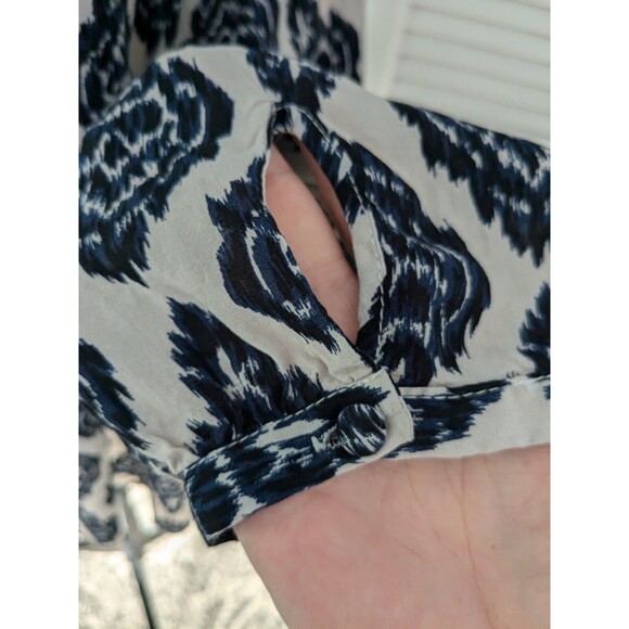 Marina Luna Blouse Women's Sz 2X Boho Peasant Navy Cream Medallion Soft Rayon - Picture 5 of 13